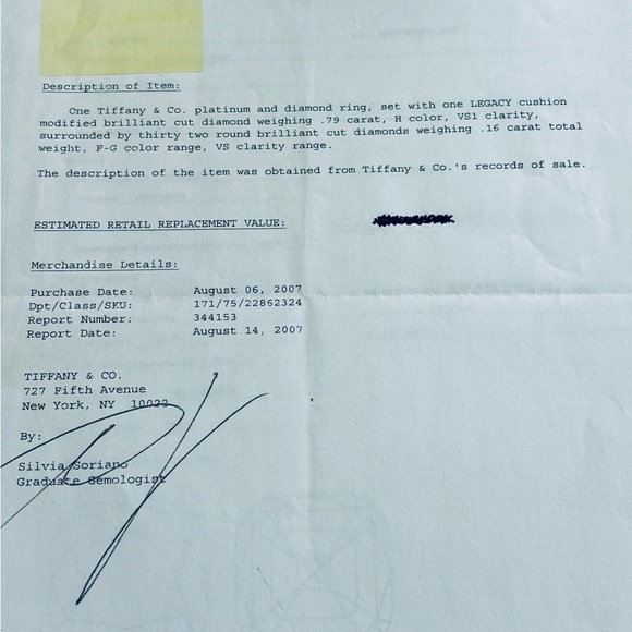 TIFFANY & CO PLATINUM LEGACY .79CT ENGAGEMENT DIAMOND RING WITH PAPERS AND BOX - Picture 7 of 12